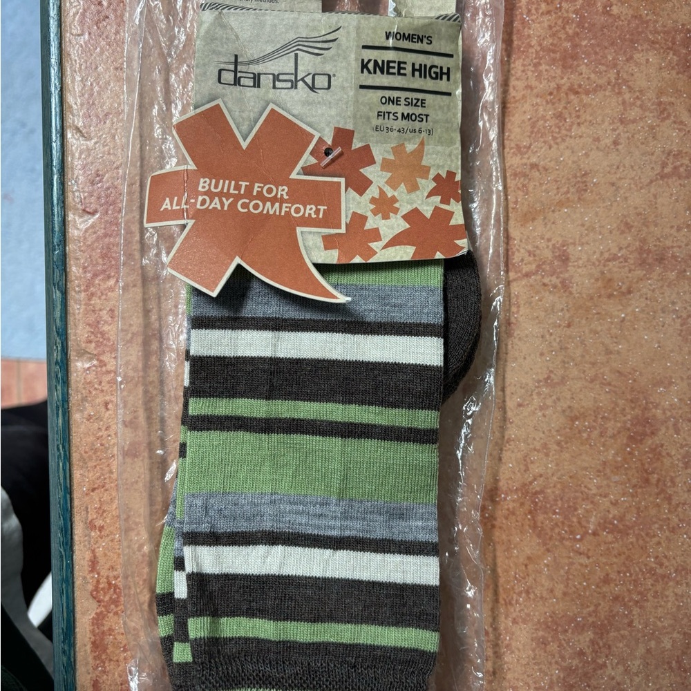 Dansko Women's NWT Striped Knee High Socks Merino wool blend Green, Gray, Black